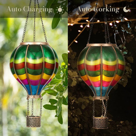 Valentines Day Outdoor Lantern Solar Powered Hot Air Balloon Lights For Garden And Yard Hanging Flickering Flame Led Decor