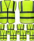 Ten Pack Reflective Safety Vests With Pockets And Zipper For Men And Women High Visibility Mesh Construction Lightweight Breathable Gear XL Green