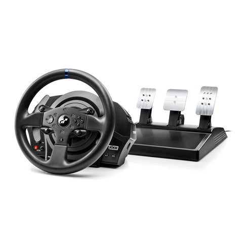 Thrustmaster T300RS GT steering wheel with three-pedal set and base, black finish