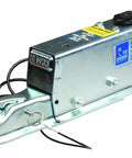 Side view of Tow Zone 86851 Model 660 drum brake actuator; silver metal housing with hitch mount and blue label