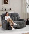 Two Seat Manual Recliner Sofa Set With Cozy Fabric Comfort, Built In Side Pockets And Cup Holders, Home Theater Vibe Couch