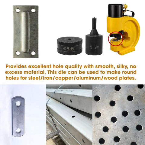 6.5mm Hydraulic Hole Punch Die For CH70 Punch Machine Pro Grade Upper 40mm Mold Lower 26mm Mold Round Die Tool Durable Black 1pc For Metal Fabrication Easy Install with examples of punched holes in metal