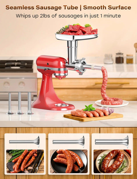 Polished Stainless Steel Meat Grinder Attachment For Stand Mixers Dishwasher Safe Anti Corrosion 18 Piece Set
