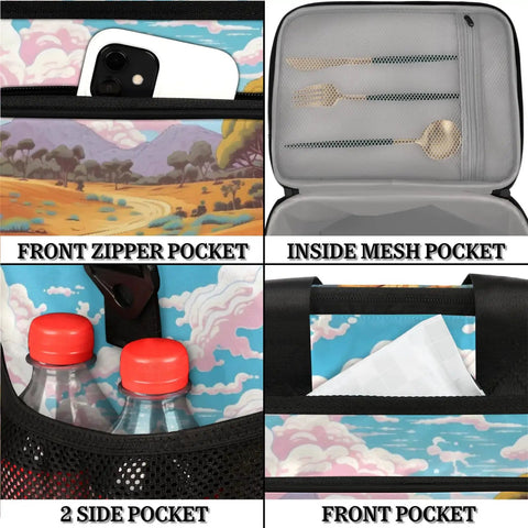 Insulated Picnic Backpack With Lunch Box pockets showcasing storage options and vibrant design