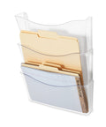 Unbreakable Expandable Three Pocket Wall File Set Clear Wall Mount Organizer for Letter and A4 Documents Includes Tape and Screws