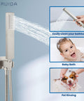 Wall Mount Tub Faucet With Waterfall Spout And Handheld Shower No Sweat Install in use for kid and pet bathing