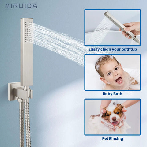 Wall Mount Tub Faucet With Waterfall Spout And Handheld Shower No Sweat Install in use for kid and pet bathing