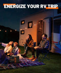 Family camping by RV using 12V 100Ah LiFePO4 Deep Cycle Battery With Built In 100A BMS For RVs, Trolling Motors, and Solar Power.