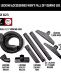 Heavy Duty Wet Dry Vac Pro Attachment Kit For Two And A Half Inch Hoses With Seven Foot Dual Flex Hose Industrial Grade Shop Vacuum Accessories For Big Cleanups And Tough Projects showing hose and attachments