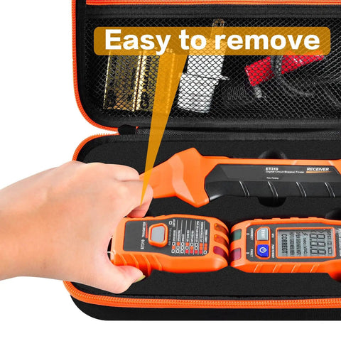Open view of Beefy Hard Storage Case For ET310 AC Circuit Breaker Finder And RT250 GFCI Tester, Box Only, showing interior compartments.