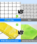 Comparison of 21-layer PE net vs. others, and PVC waterproof UV-resistant fabric vs. oxford fabric