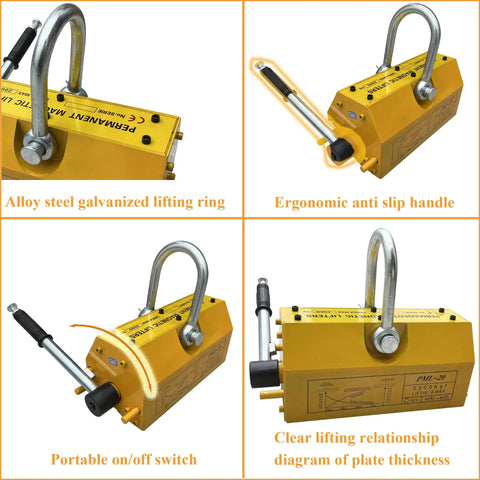 Heavy Duty Neodymium Magnetic Lifter Featuring Tough As Nails Build And Slick Toggle Release For Steel Plates And Scrap Handling Boasts Beast Mode Grip Up To 4409 Pounds with ergonomic handle and lifting ring.