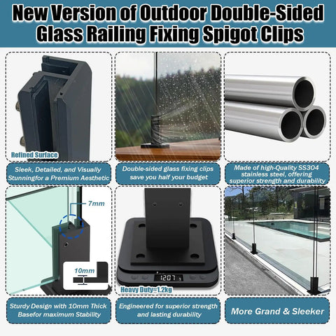 Top Shelf 8 Pc Square Glass Rail Clamps For 8 To 12 Mm Panels 304 Stainless Steel Rust Proof Corner Brackets on a deck