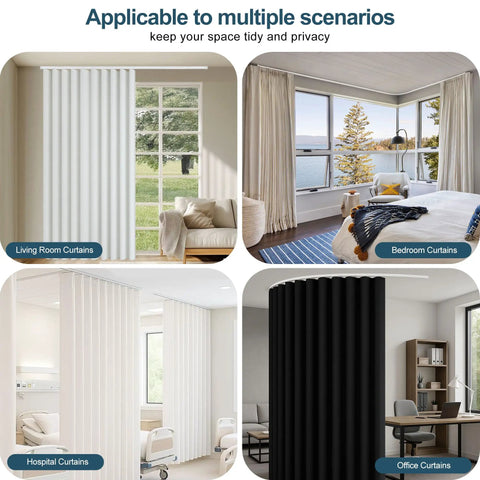 Heavy Duty Aluminum Ceiling Curtain Track System With Flexible Bendable Rails For Ceiling Mount Silent Glide Sliding Room Divider Rail With Hooks 9ft White waterproof and anti corrosion in living room, bedroom, hospital, office