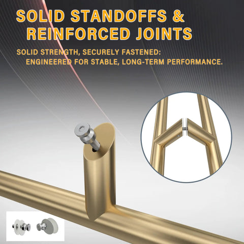 Offset Double Sided Door Pull Handle In Sweet Satin Gold Finish 900mm 36 Inch 304 Stainless Steel Round Bar Ladder Style Push Pull Door Lever For Commercial And Residential Doors, close-up of reinforced joint