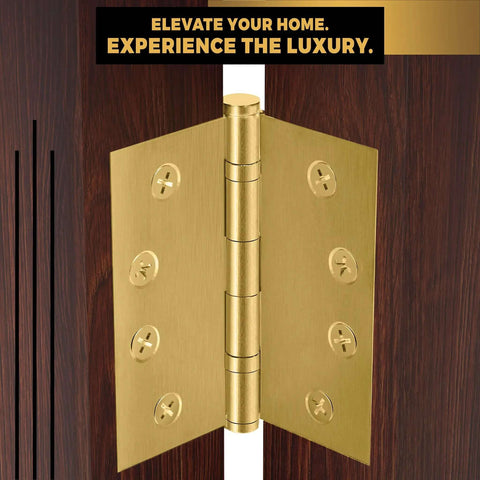 Heavy Duty Ball Bearing Door Hinges 4x4 Inch Solid Brass Matte Satin Brass With Decorative Screw On Tips Included Set Of 48