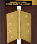 Rock Solid Heavy Duty Ball Bearing Door Hinges 4x4 Inch Solid Brass Satin Brass Finish Set Of 6 shown on wooden door