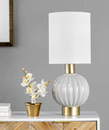 Gray Ceramic Table Lamp With Fabric Shade For End Tables And Living Rooms 25 Inch Tall On Off Switch Modern Nightstand Light