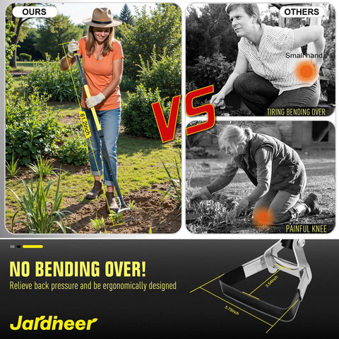 Comparison of Long Reach 4-In-1 Garden Hoe With 64 Inch Handle for easy weeding versus traditional tools to reduce back strain.