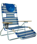 3N1 Lightweight Beach Reclining Lounge Chair With Footrest For Patio Porch Balcony Or Backyard, Blue Stripe Design