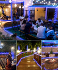 Solar Rope Lights Outdoor Waterproof, 39.37 Feet Copper Wire With Clear PVC Tubing illuminating trampoline and patio area.