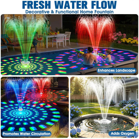 Cool 8000mAh Rechargeable Pool Fountain With Lights For Above Ground Pools Floating Water Pump With Anchor Long Battery Life