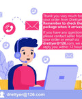 Illustration of a customer service representative with a laptop and headset, surrounded by email icons.