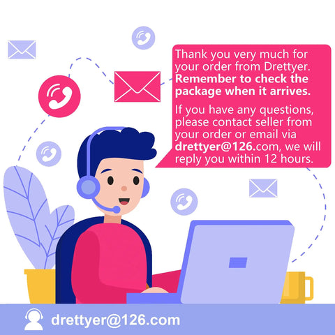 Illustration of a customer service representative with a laptop and headset, surrounded by email icons.