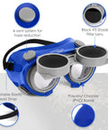 Flip Up Welding Safety Goggles Built For Gas Welding And Plasma Cutting With Shade Five Soft Blue PVC Adjustable Head Strap Four Vent System