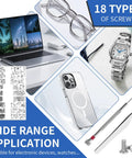 Hella Tough Micro Screw Assortment Kit With Precision Tweezers And Driver For Laptops Eyeglasses Watches Jewelry Gadgets No Sweat Repairs Solid Black Gear, displaying precision fasteners and tools.