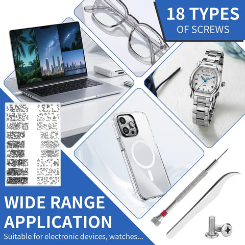 Hella Tough Micro Screw Assortment Kit With Precision Tweezers And Driver For Laptops Eyeglasses Watches Jewelry Gadgets No Sweat Repairs Solid Black Gear, displaying precision fasteners and tools.
