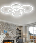 Dimmable LED Ceiling Light With Dope 6 Ring Flower Design, 31.4 Inch Flush Mount Chandelier in living room with remote control