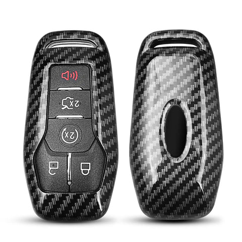 Heavy Duty Smart Key Fob Cover For Ford And Lincoln Rides 2013 Through 2017 With Four Or Five Buttons Tough Protective Case showing carbon fiber texture.