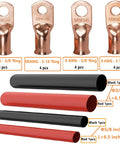 Heavy Duty Battery Cable Lug Kit With Copper Ring Terminals For 1/0 And 2/0 Gauge, including heat shrink tubes and terminals