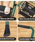 Compact Folding Step Ladder With Wide Anti Slip Pedals, Lightweight Steel Step Stool, 2 Steps, Handgrip, detailed design features