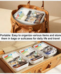 Must Have Clear Hard Shell Zipper Case Three Pack Large 9.84 Inches By 7.87 Inches By 2 Inches Waterproof Storage Pouches for organizing small items in a suitcase