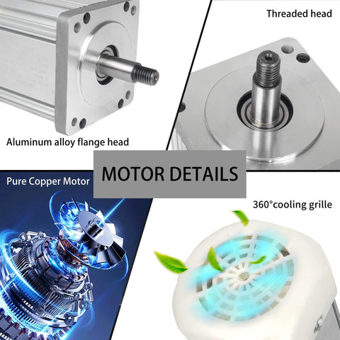 1100W AC Servo Motor Kit For CNC Machines 110V 1.1KW 1.5HP 3.55N.m Torque details like aluminum flange and cooling grille