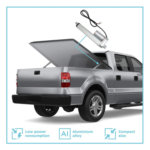 Installation of 12V Mini Linear Actuator With 2 Inch Stroke And 50 Lbs Thrust on truck lid, compact and space-saving design