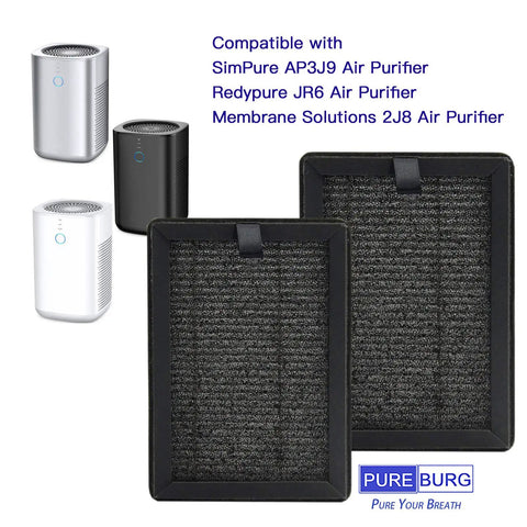 Replacement Filters For SimPure AP3J9 JR6 And Membrane Solutions 2J8 Air Purifiers With H13 True HEPA And Activated Carbon, pack of 4