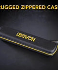Kickass Aluminum Digital Angle Finder And Multipurpose Protractor Gauge With Rock Solid Build And No Fuss Four Switch Layout Featuring Bright Xl Screen Secure Zero Hold Buttons Plus Heavy Duty Zippered Gear Pouch in rugged zippered case.