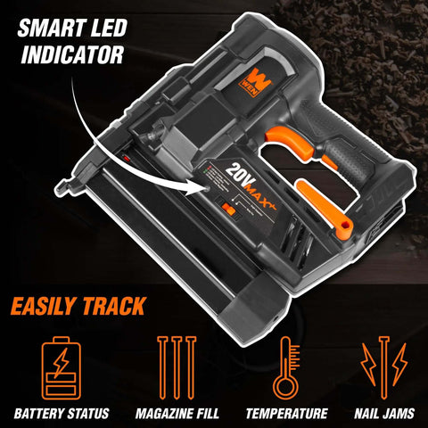 Cordless 20V Max 18 Gauge Brad Nailer With 2.0Ah Battery And Charger, 100 Nail Magazine Capacity, No Air Hose, LED indicator