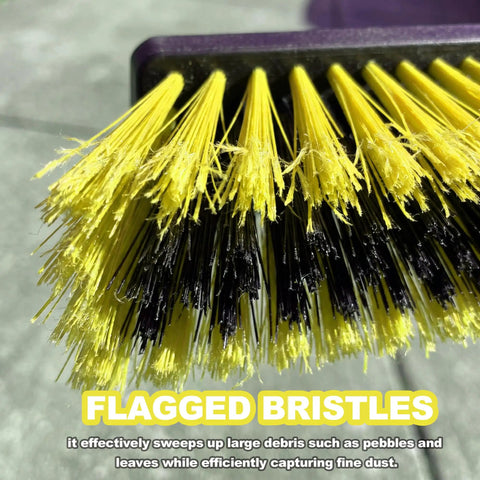 Close-up of flagged bristles on Heavy Duty 18 Inch Push Broom With Adjustable Metal Handle And Stiff Flagged Bristles.