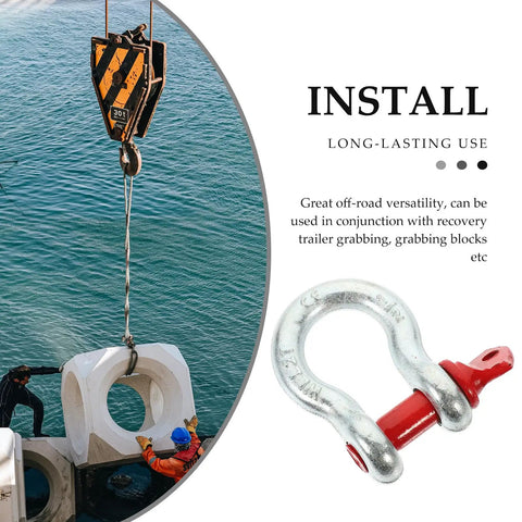 One Half Inch Galvanized Screw Pin Anchor Shackle Two Ton Kickass Lifting Rig For Trucks Built Strong With Zero Drama Off Road Tow Hook Mount Industrial Hardware Kit shown in use with a crane and lifting block.
