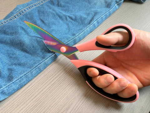 Ribbon Scissors Set All Purpose Titanium Blades Stainless Steel Sharp Scissors With Comfort Grip Handles Three Pack Pink And Black For Paper Fabric Crafting And Office Use, cutting denim