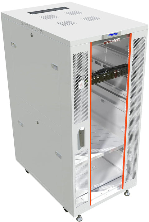 Solid 42U Gray Floor Standing Server Rack Beefed Up Steel Frame With Snappy Cooling Fan, locking glass door design.