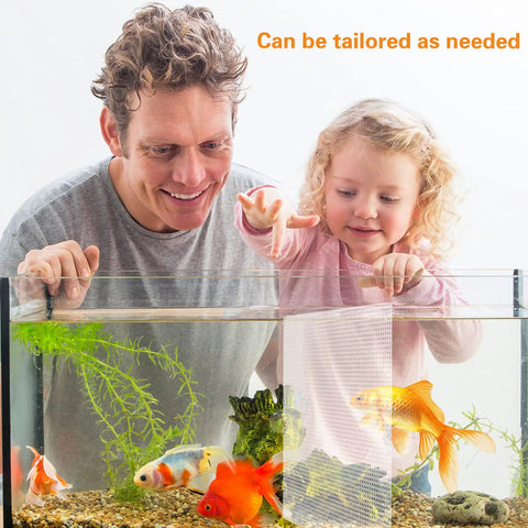 Father and daughter observing fish in aquarium with Two Piece Transparent Aquarium Divider With Heavy Duty Suction Cups For Stress Free Fish Separation Breeding And Territory Control Reusable Adjustable Plastic Grid Partition 17X13 Inches.
