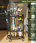 Rolling Garden Tool Organizer With Wheels, Beefy Heavy Duty Tool Tower Cart For Garage Or Shed, Outdoor Ready, Black