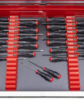 Screwdriver Pro Modular Organizer For 13 Tools With Magnetic Base Red Made In USA Built Tough For Real World Jobs Quick Access Custom Config Keeps Your Screwdrivers Neat And Ready To Roll holding 13 screwdrivers in a red tool drawer