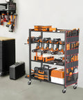 Rolling Power Tool Storage Cart With Four-Tier Drill Organizer That Fits Up To 12 Drills, Tool Boxes, Hand Tools, And Accessories