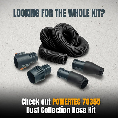 Powerful PowerTec 1-5/8 Inch Hose Adapter with Quick Connect Dust Collection Fitting and flexible hoses for vacuum systems.